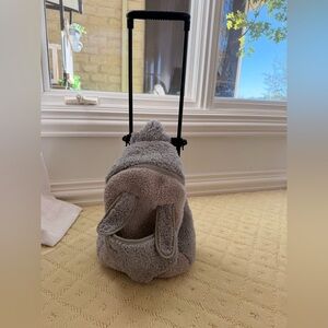 Pal Arounds gray kid backpack or roller bag with stuffed animal holder